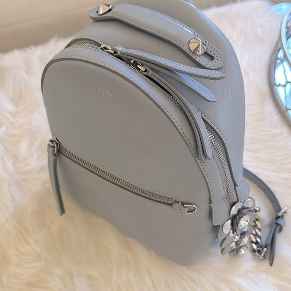 Fendi-Mini Flowerland BackPack-Light Blue Leather - Picture 2 of 11